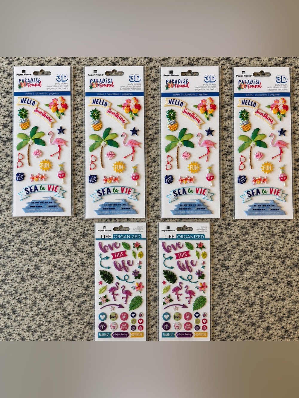 6 Packs Tropical Puffy Sticker Bundle 6 New Sealed + 1 Bonus Partial Beach Pink
